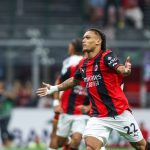 Diego Moreira, esterno del Milan, esulta per il suo primo gol a San Siro contro il Lecce